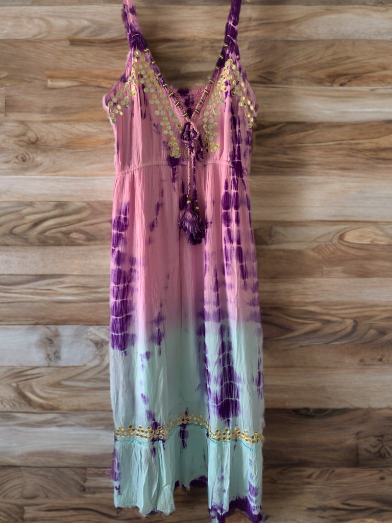Vestido Boho Tye-Dye lavanda & turquesa.