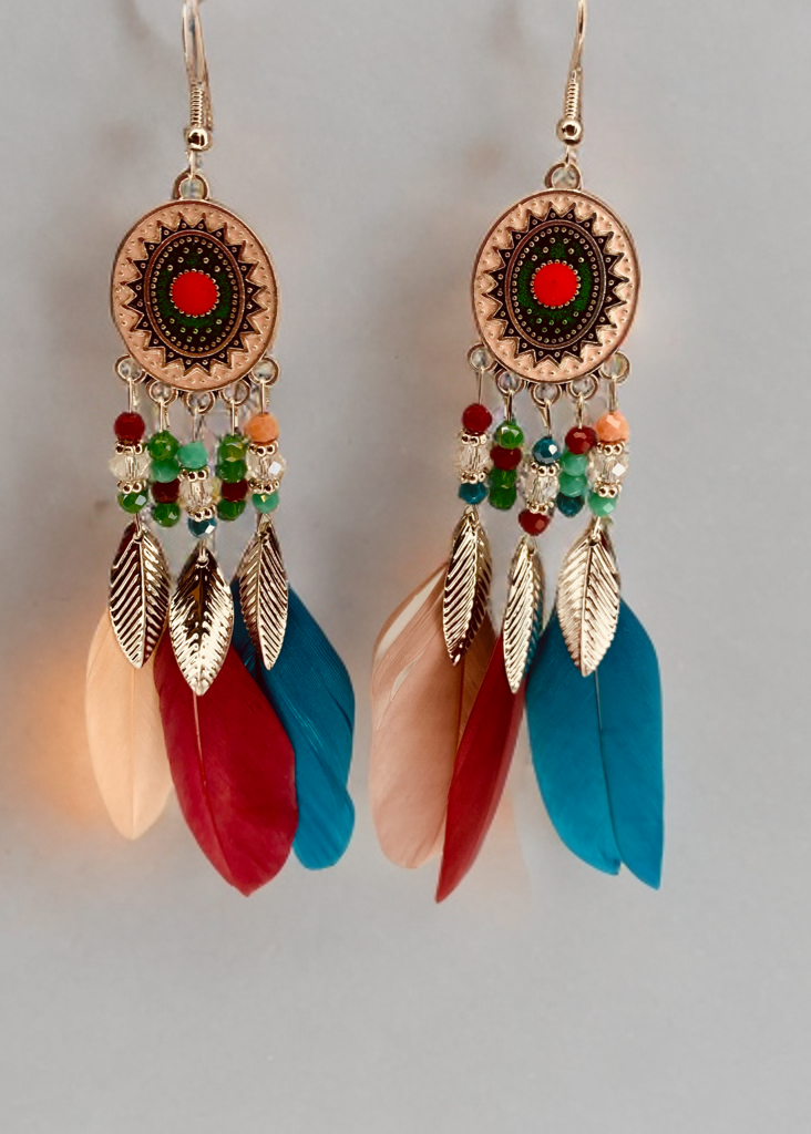 Pendientes plumas tricolor.