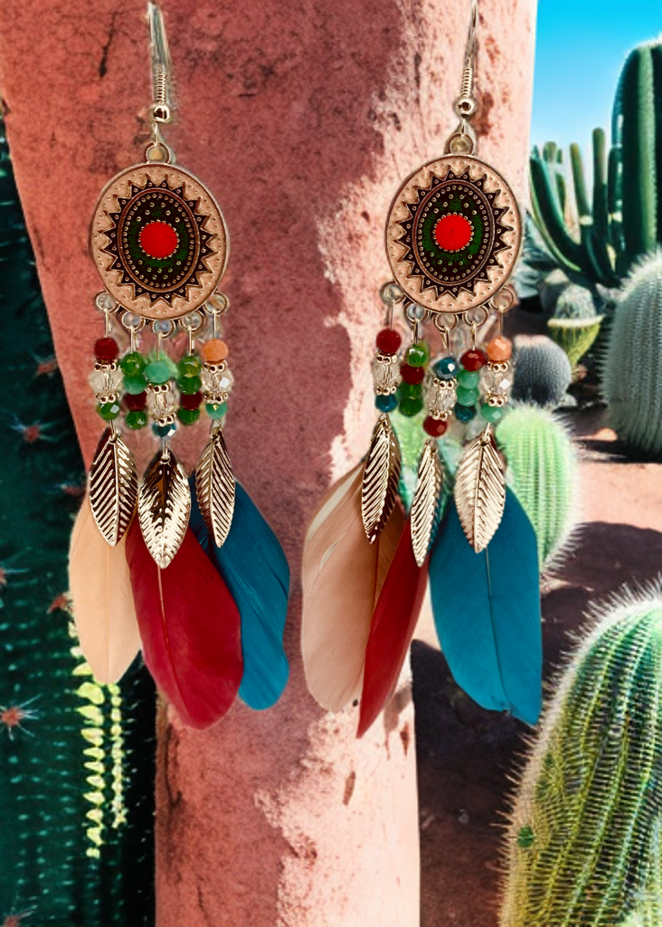 Pendientes plumas tricolor.