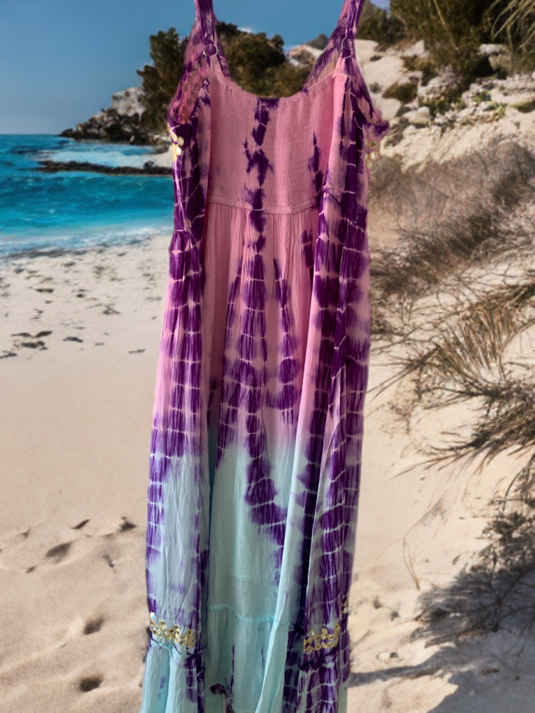 Vestido Boho Tye-Dye lavanda & turquesa.