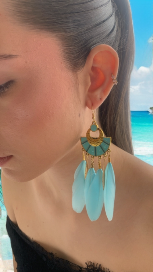 Pendientes plumas azul