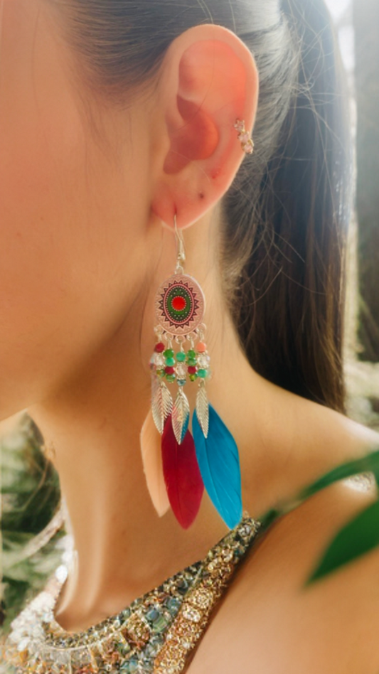 Pendientes plumas tricolor.