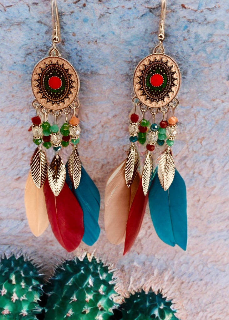 Pendientes plumas tricolor.